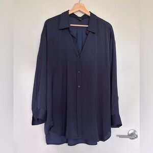 Banana Republic Navy Silk Blouse L Oversized
